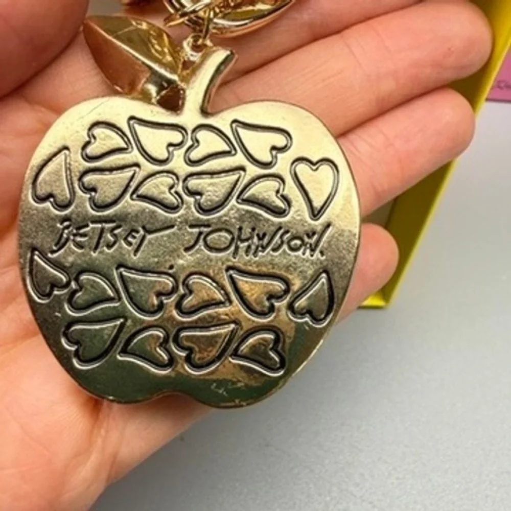 NWT Betsey Johnson Bag Charm Keychain Rhinestone Apple